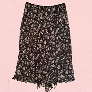 Vintage 90s brown paisley skirt lettuce hem ruffled